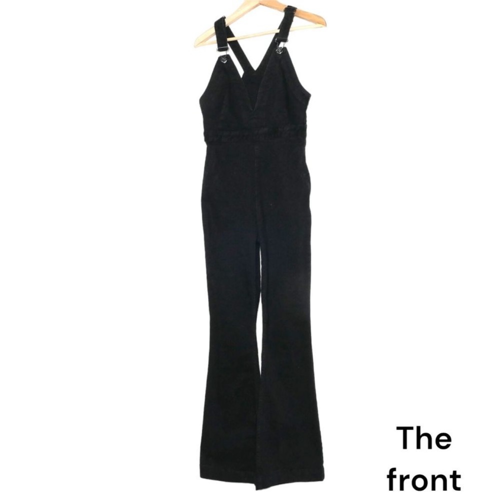 FREE PEOPLE Sz 29 Black Denim Flare Leg  Jumpsuit Overalls EUC